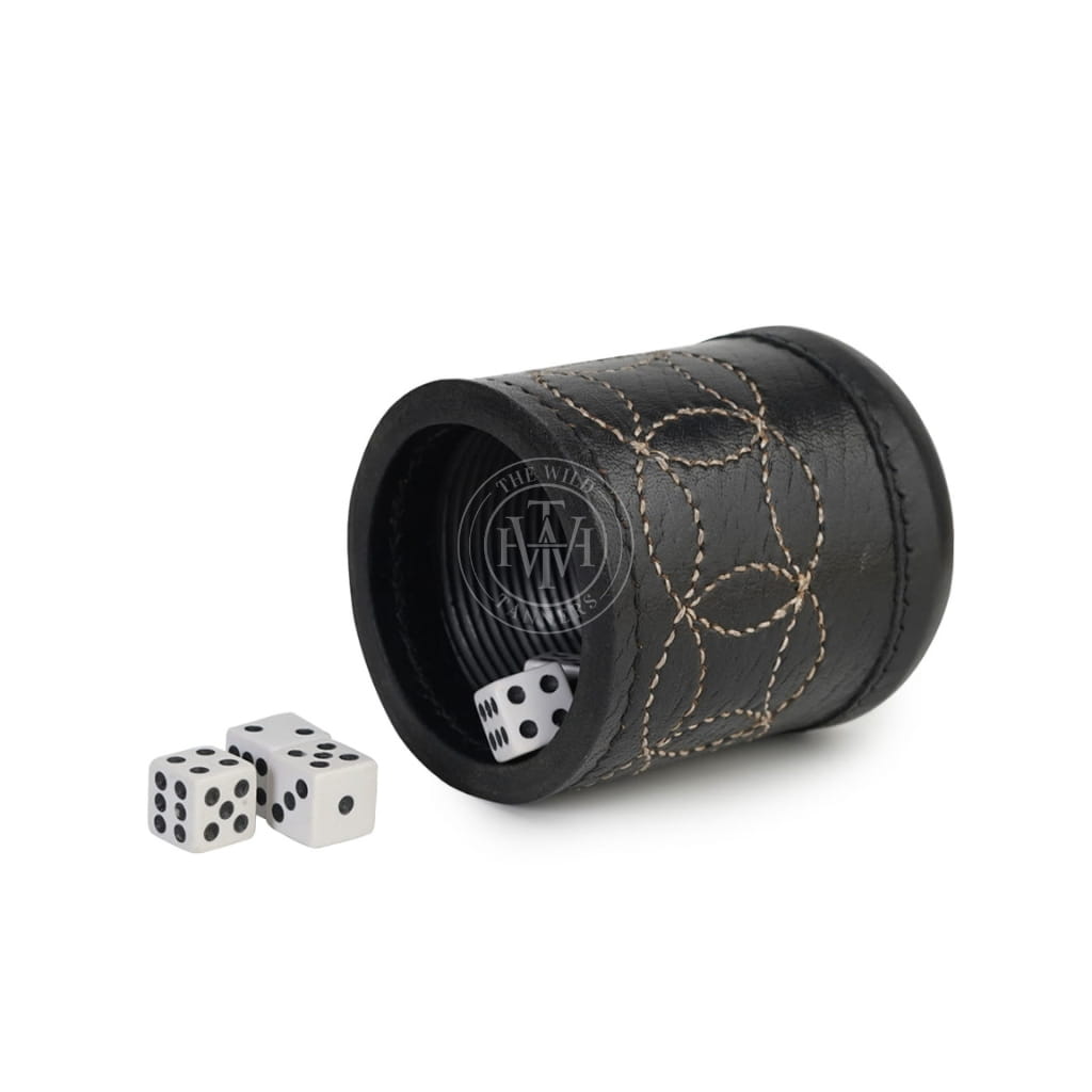 Black Leather Rolling Dice Cup with Ribbed Interior, view 2