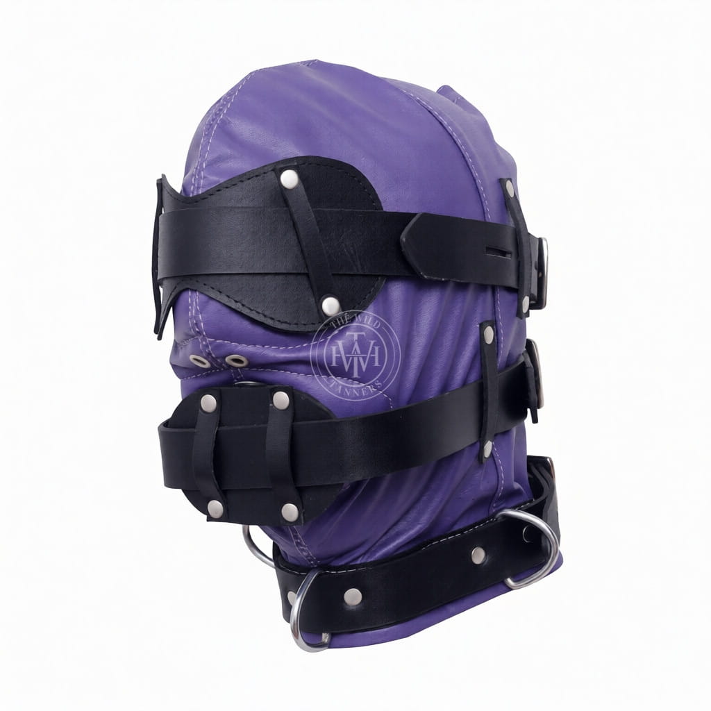 Leather BDSM Mask With Mouth Plug, view 3