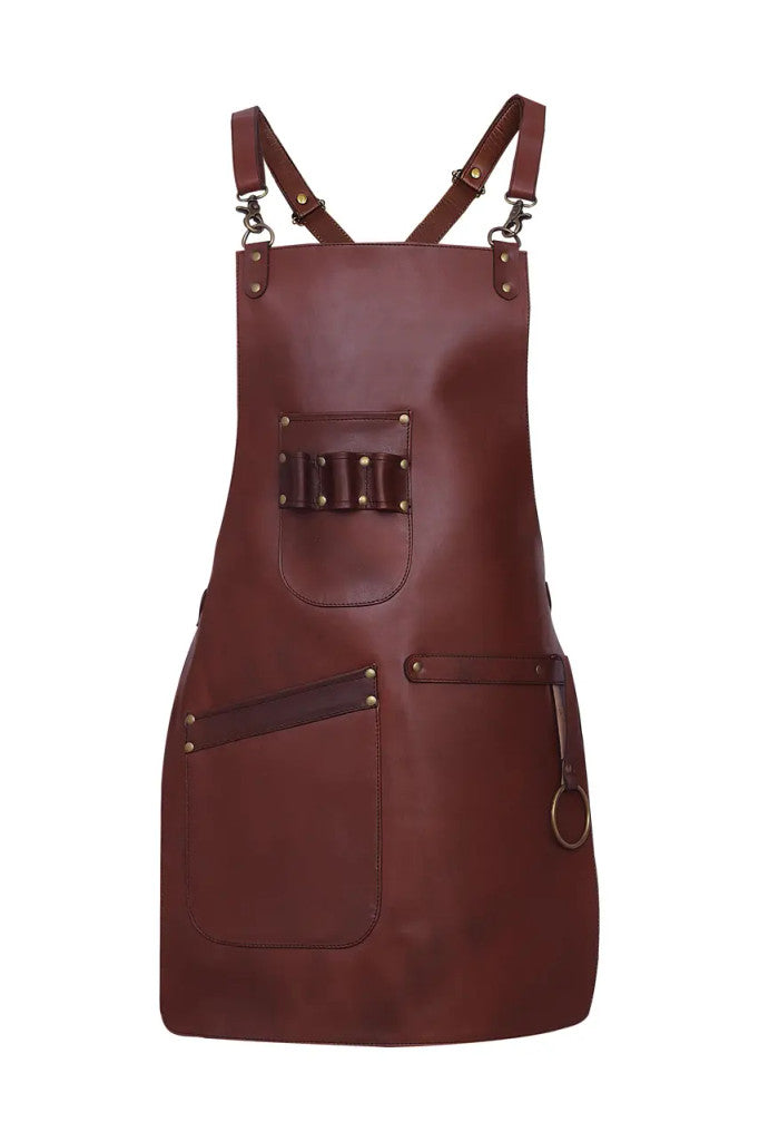 Men's Brown Genuine Leather Woodworking Apron