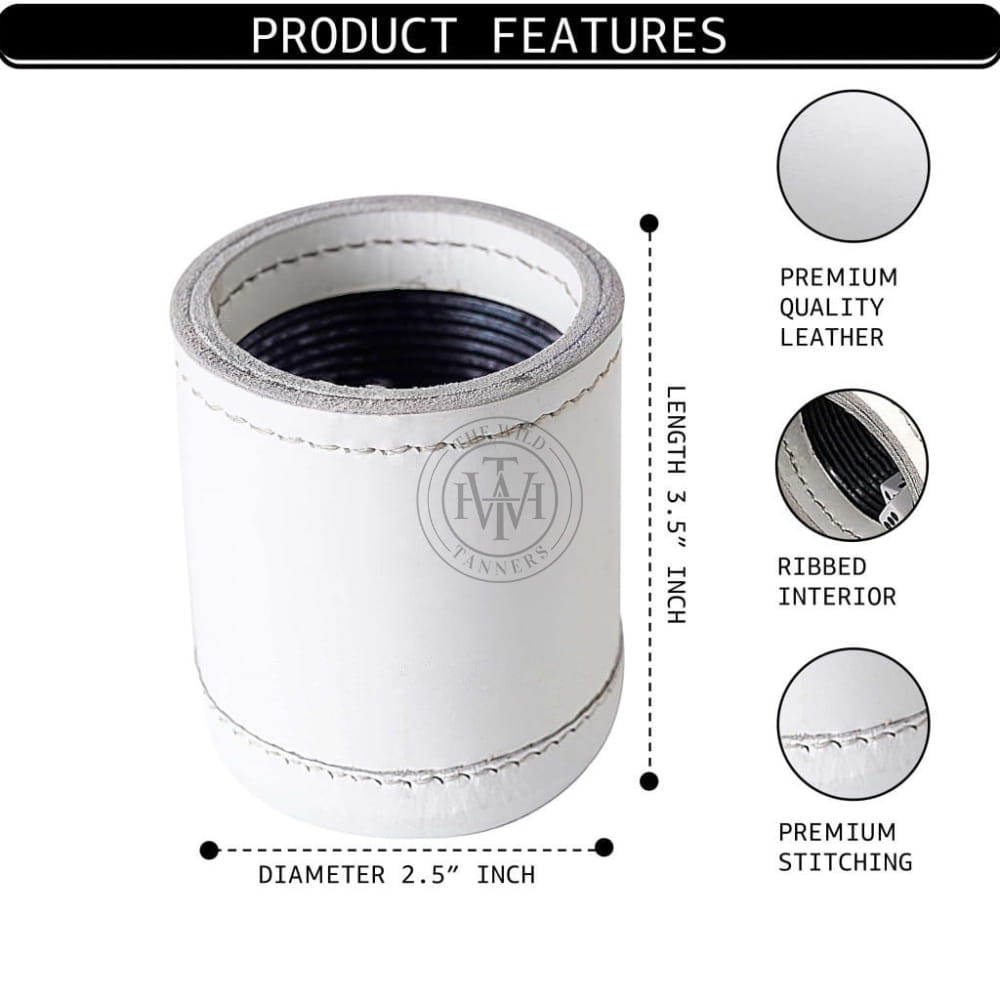 Leather Ribbed Dice Cup – White, view 3