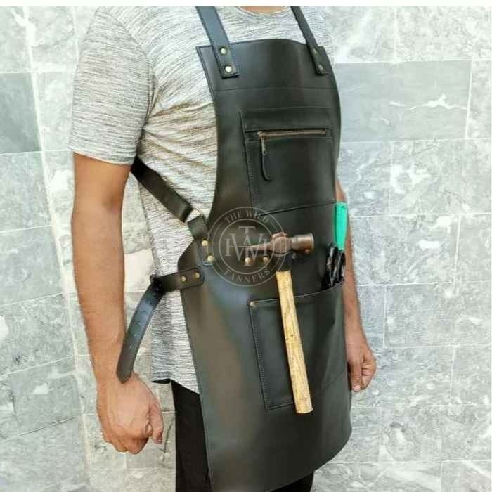Black Leather Work Apron for Work, view 3