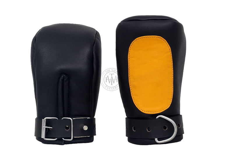 leather mittens, bondage gloves, restraint mitts, padded leather mitts