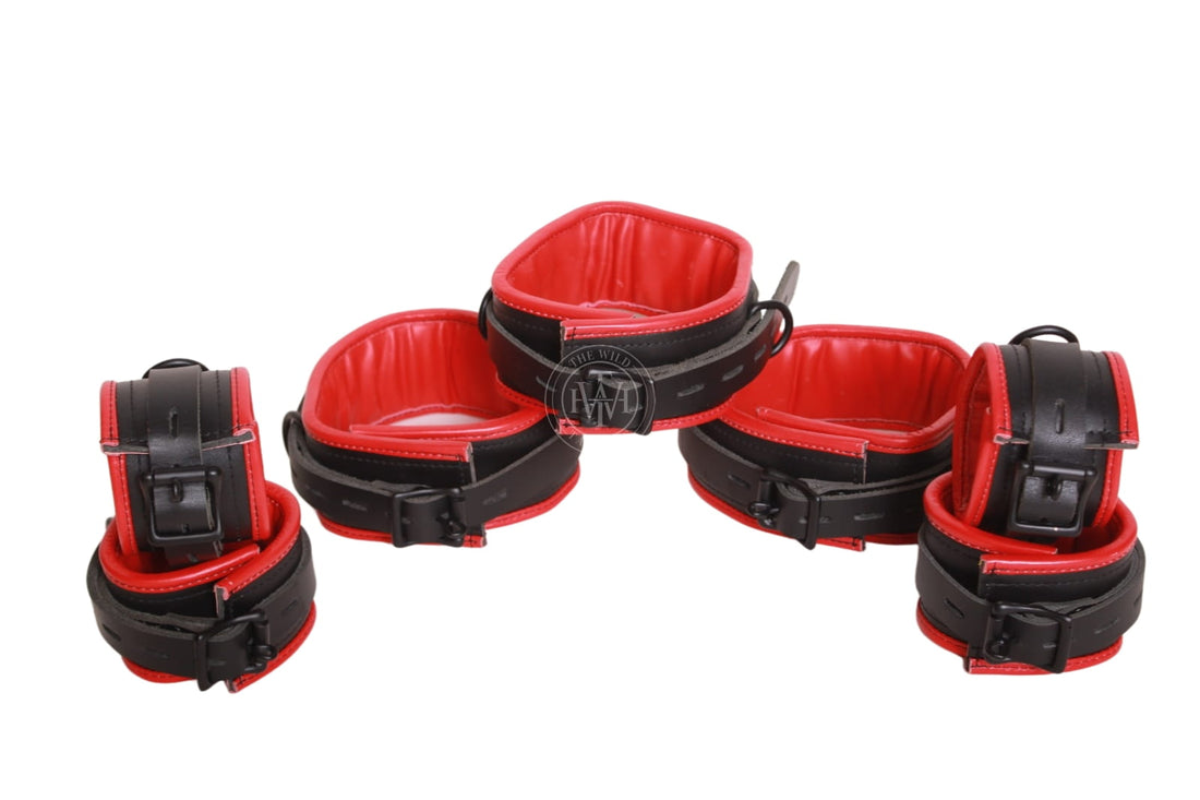 leather bondage handcuffs, BDSM cuffs set, adjustable leather cuffs, D-ring restraints