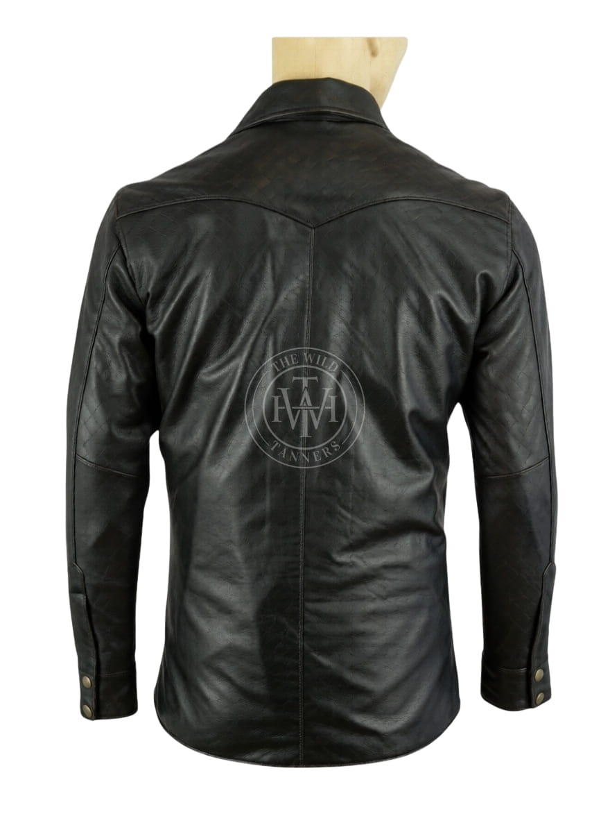 Sleek Leather Button-Up Shirt, view 3