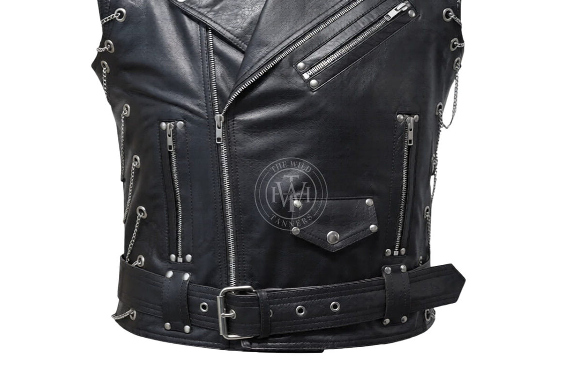 Heavy Duty Leather Asymmetrical Vest, view 3