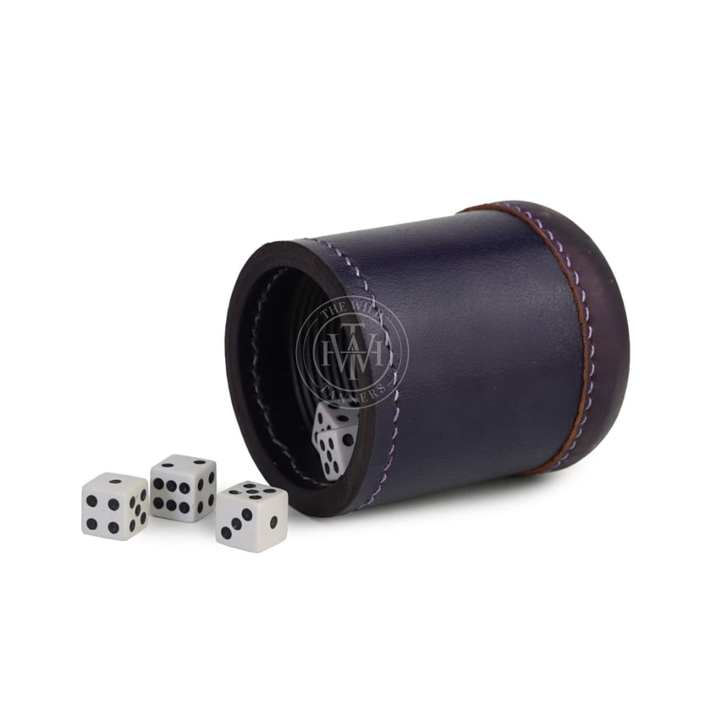 Ribbed Leather Backgammon Dice Cup Purple, view 2