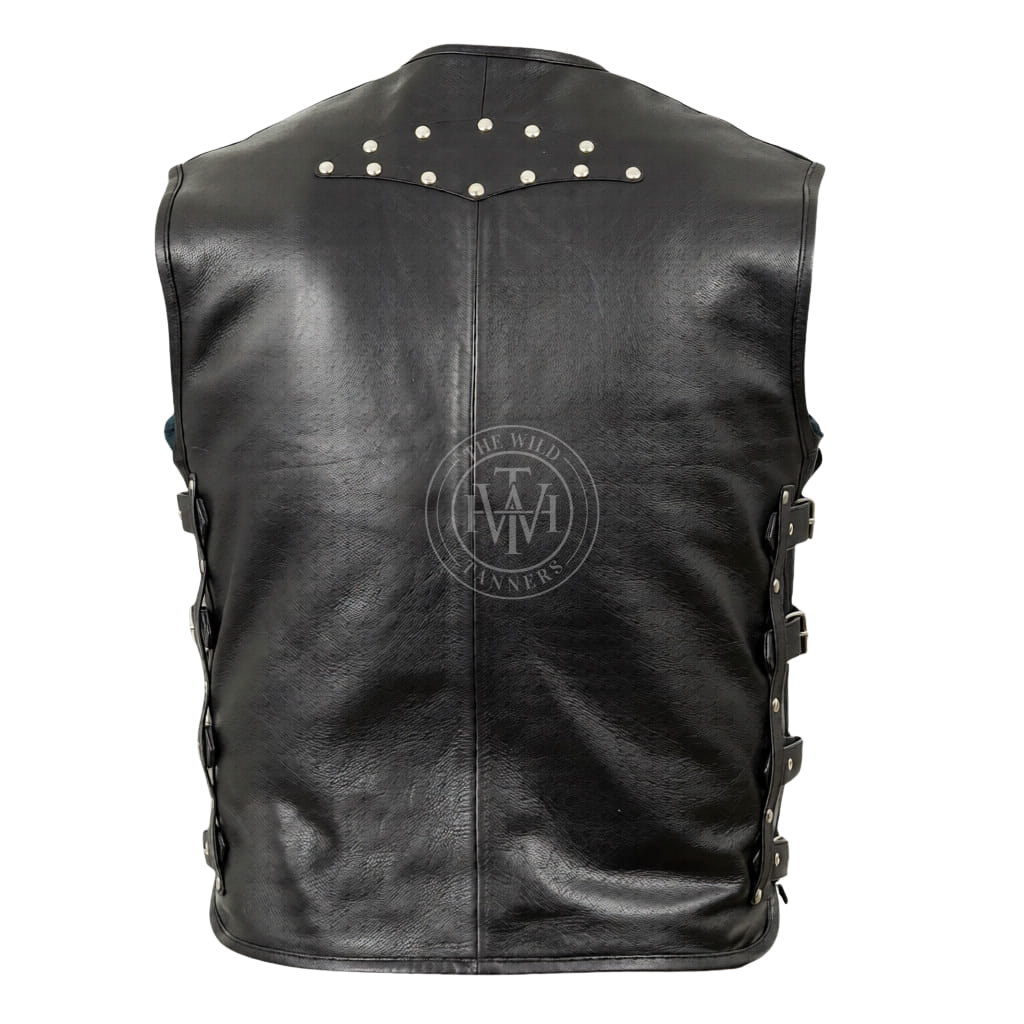 Classic Mens Leather Biker Vest, view 3