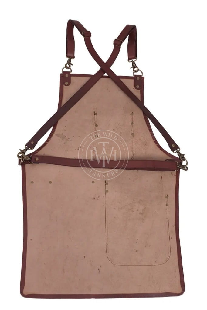 Men's Brown Genuine Leather Woodworking Apron, view 3