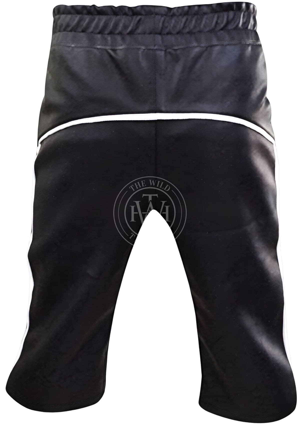 Black Leather Shorts with White Stripes, view 2
