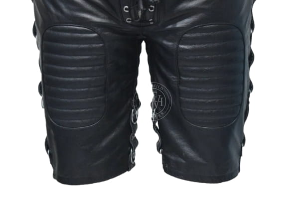 Men's Quilted Leather Shorts with Multiple D-rings, view 4