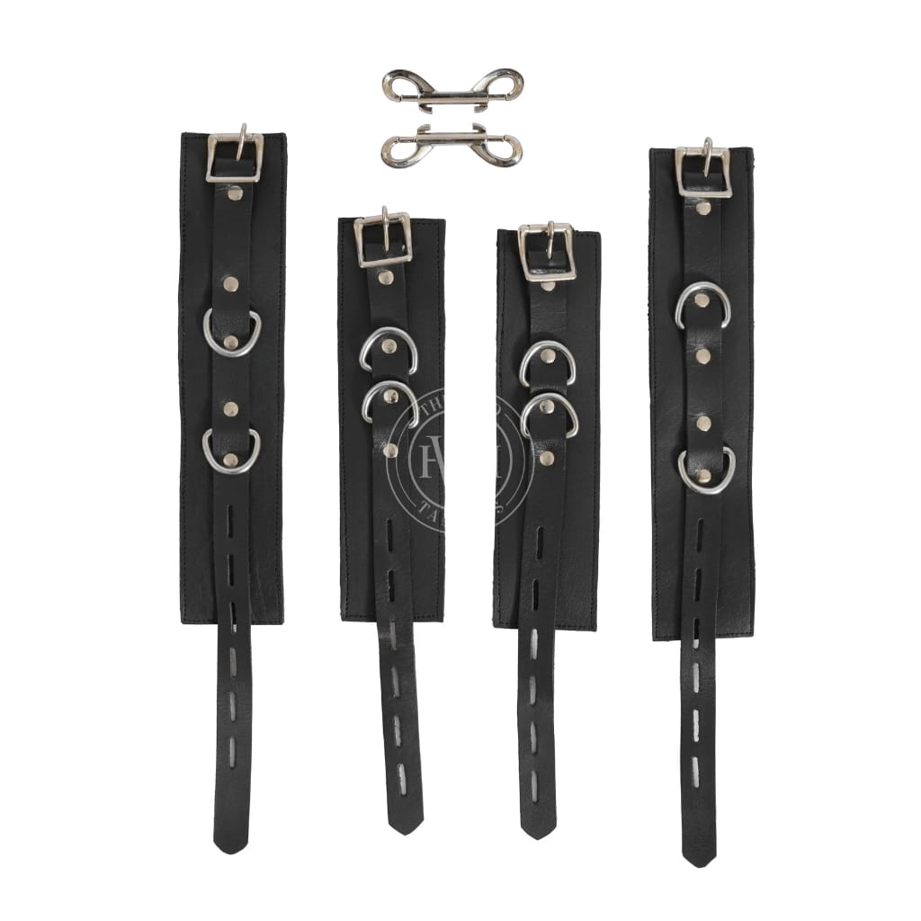 leather handcuffs set, hog tie restraint, BDSM leather cuffs, adjustable bondage gear
