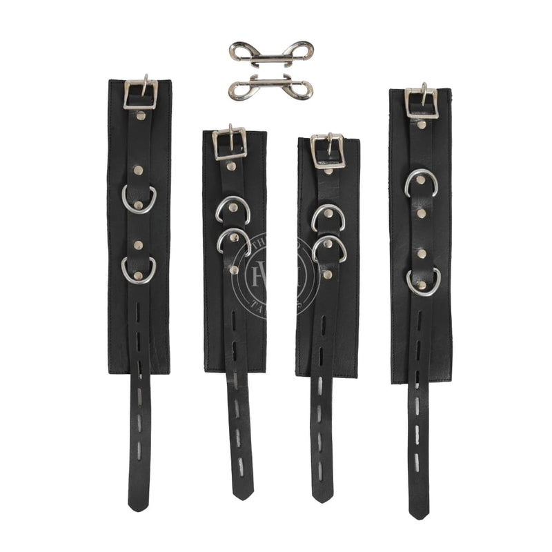 leather handcuffs set, hog tie restraint, BDSM leather cuffs, adjustable bondage gear