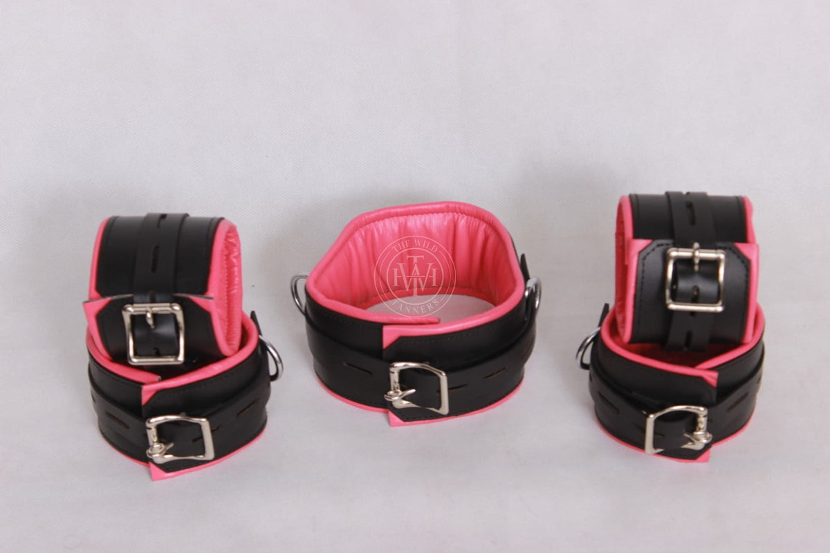 5 Pcs Set of Leather Handcuffs Bondage Restraints, view 3