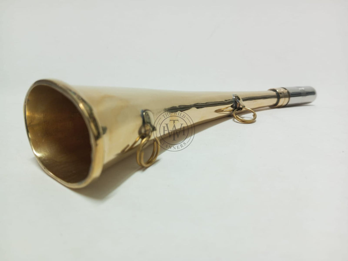 Solid brass fox hunting horn, view 3