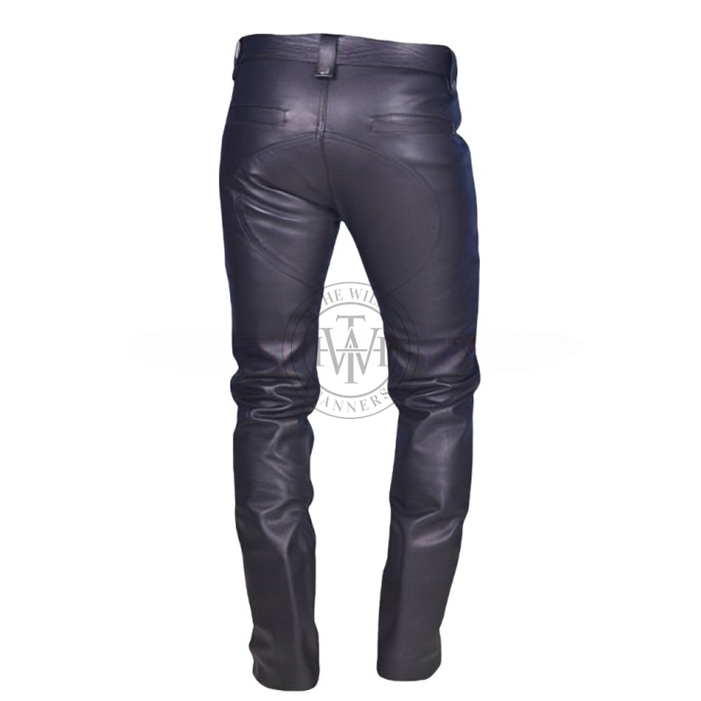 Black Leather Pants with Dual Zip Fly, view 3