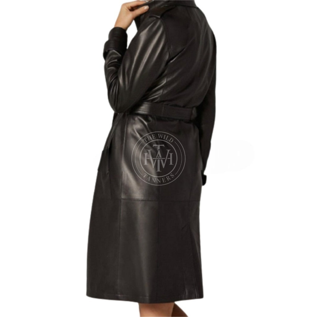 Premium Leather Trench Coat Women, view 3