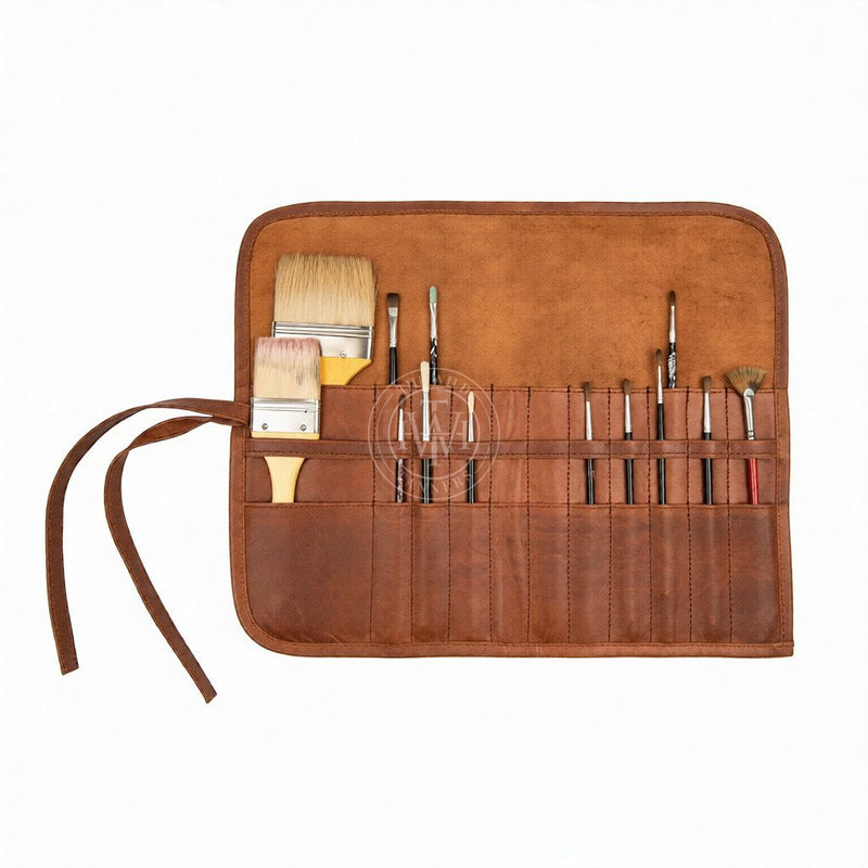 leather artist roll, paintbrush roll