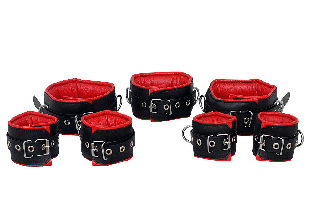 leather bondage handcuffs, BDSM cuffs, padded leather cuffs, adjustable leather restraints