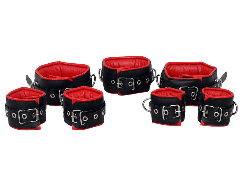 leather bondage handcuffs, BDSM cuffs, padded leather cuffs, adjustable leather restraints