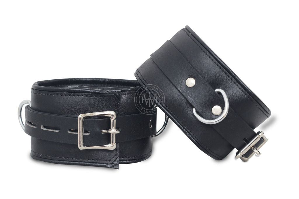 Premium Black Leather Bondage Handcuffs Set, view 9