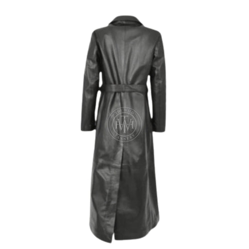 Genuine Leather Black Trench Coat For Women, view 5