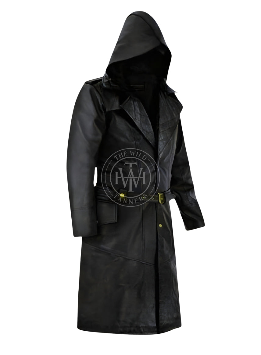 Genuine Leather Hooded Trench Coat For Men, view 2