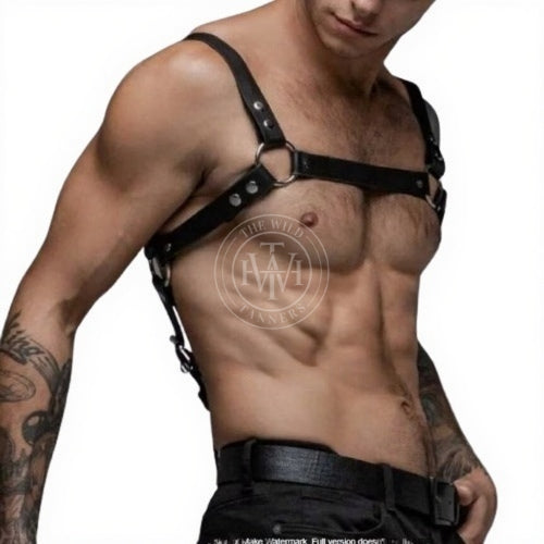 leather mens harness suspenders with clip connectors