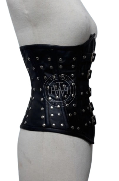 Genuine leather bondage corset with heavy-duty waist restraint, view 2