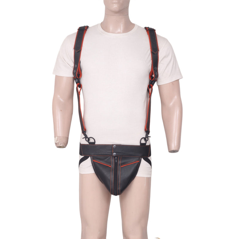 leather bondage harness, black leather jockstrap harness, adjustable leather harness, mens leather gear, leather mens bondage harness