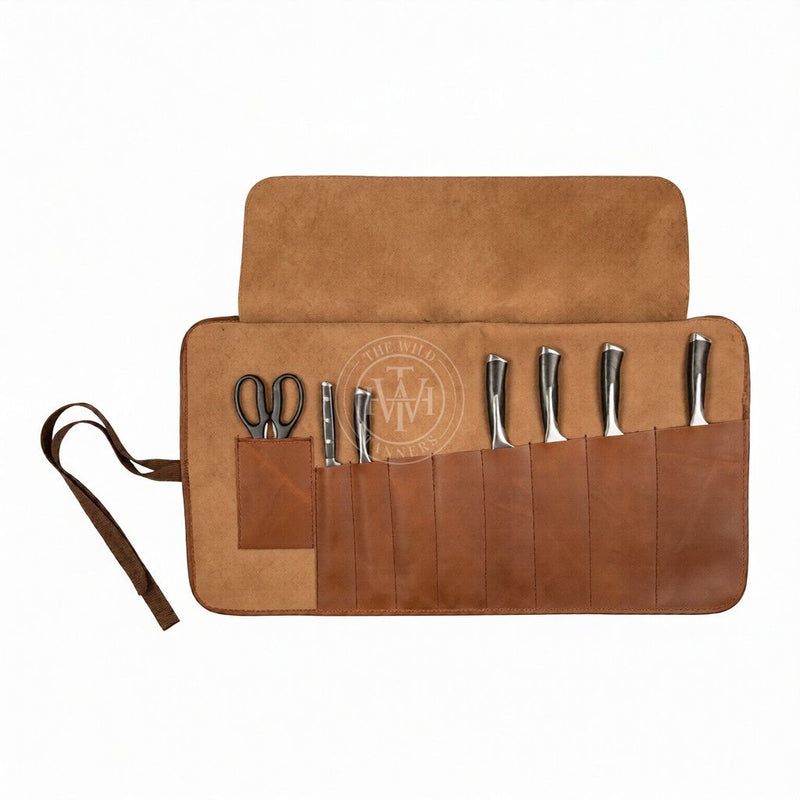 Classic Brown Knife Roll, Leather Tool Bag, Classic Knife Roll