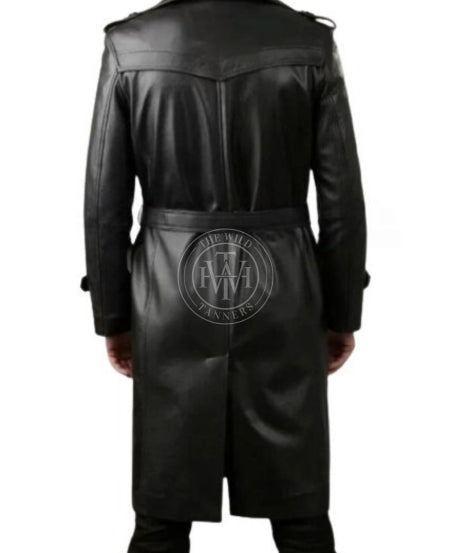 Genuine Leather Long Trench Coat, view 3
