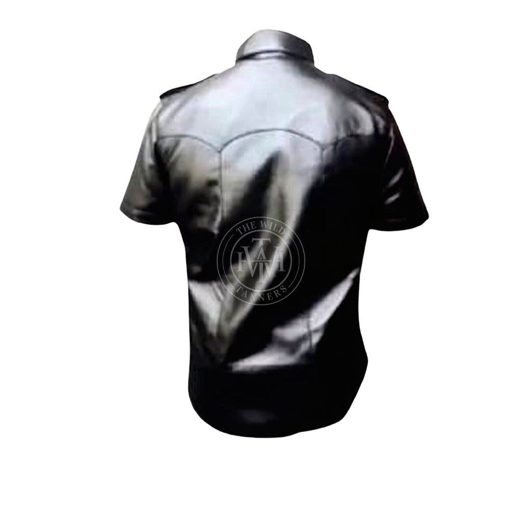 Classic Leather Short Sleeve Shirt For Men, view 3