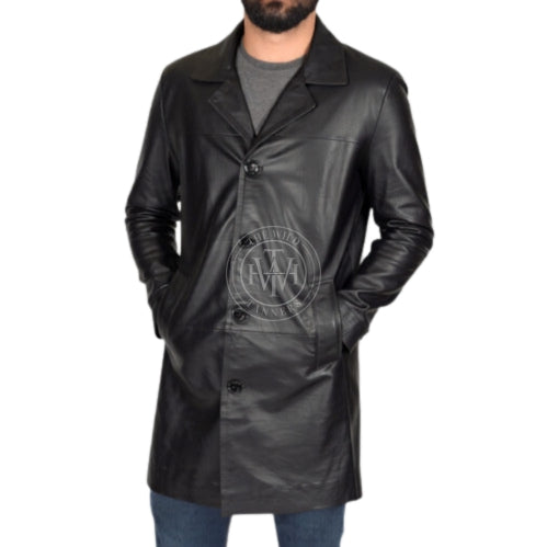Premium Leather Trench Coat For Men, view 3