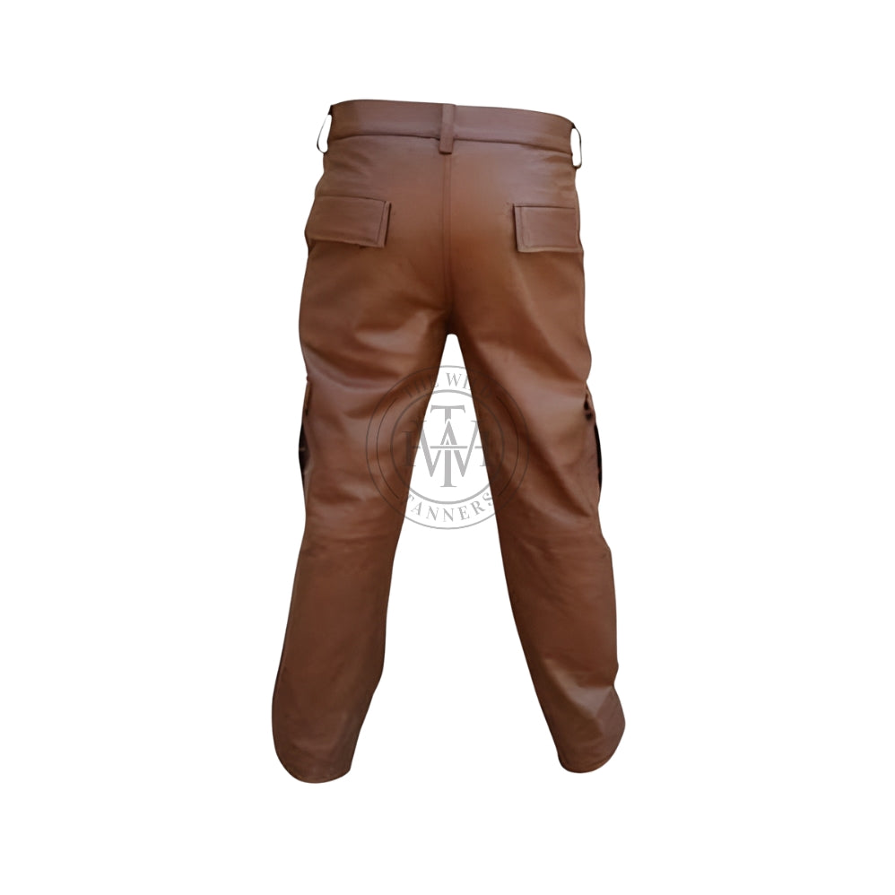 Brown Leather Cargo Pants, view 2