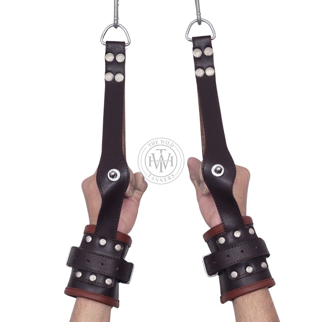 Brown Leather Wrist Suspension Cuffs, view 3