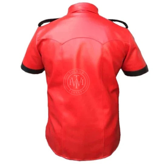 Short Sleeve Mens Leather Shirt, view 4