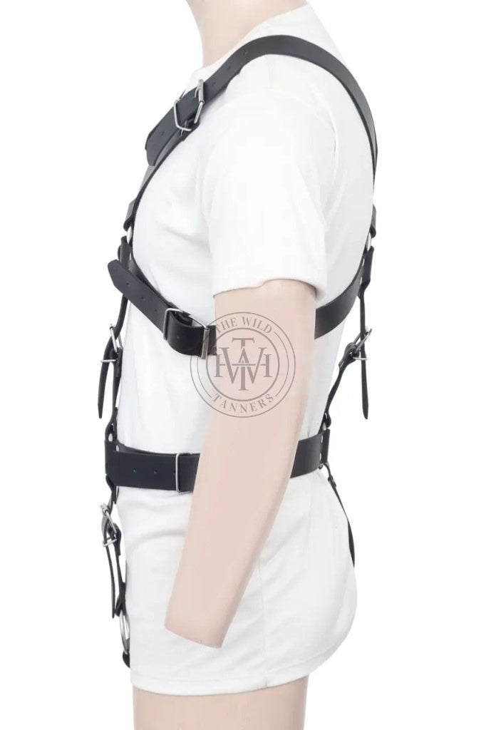 bulldog harness leather with cock ring, leather harness 