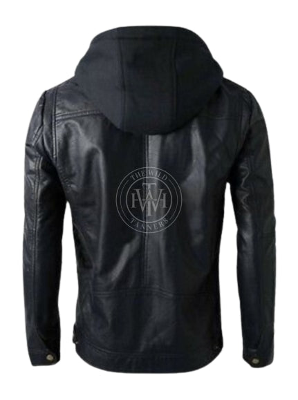 leather jacket, leather zipper jacket, genuine leather jacket, leather biker jacket, Hoodie Leather Jacket