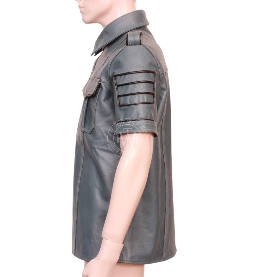 Stylish Leather Military Style Shirt, view 3