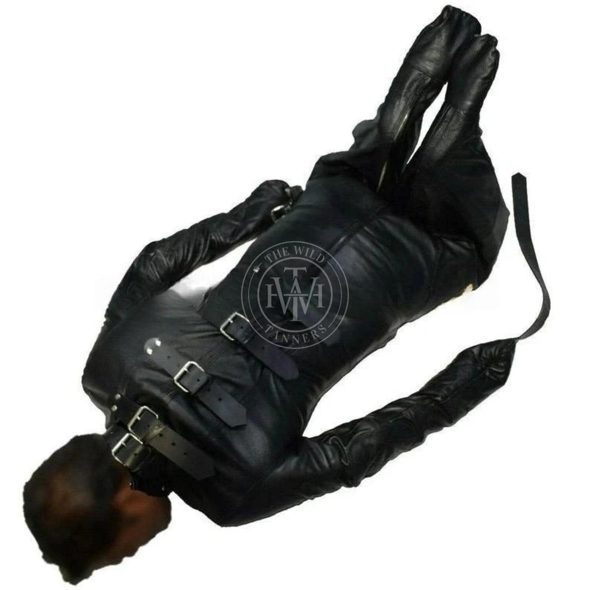 Leather bondage sleep sack with arm restriction, view 4