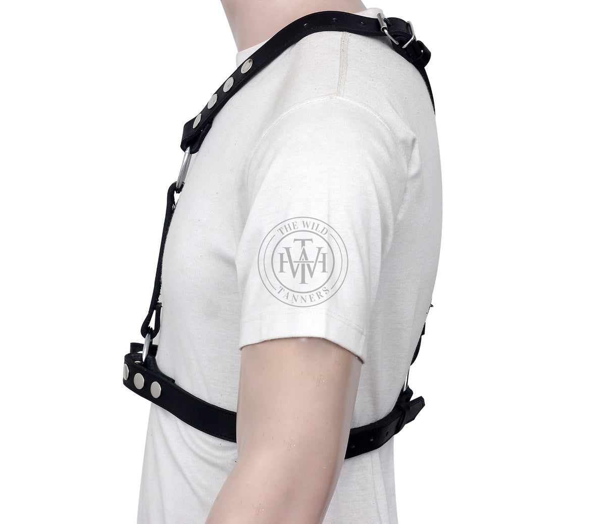 mens leather chest harness with dual o rings