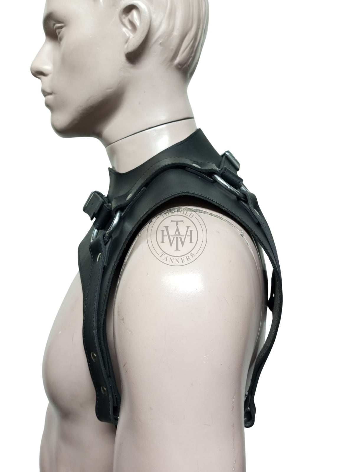 Men's leather shoulder harness with wide shoulder panels, view 3
