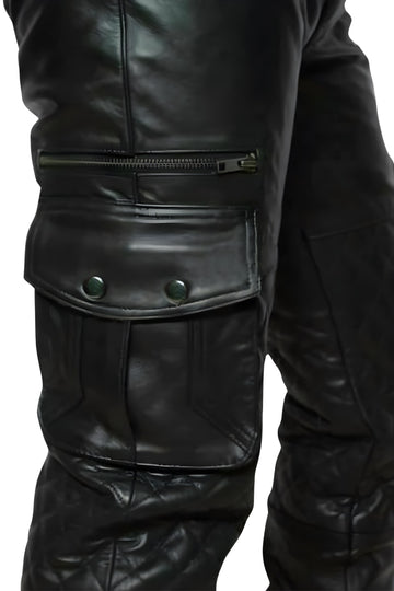 Leather Cargo Pants with Zipped Pockets