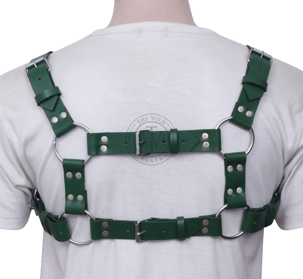 men's leather chest harness with adjustable roller buckles