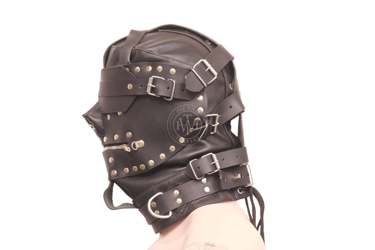 Premium Leather Bondage Hood with Mouth Gag, view 3