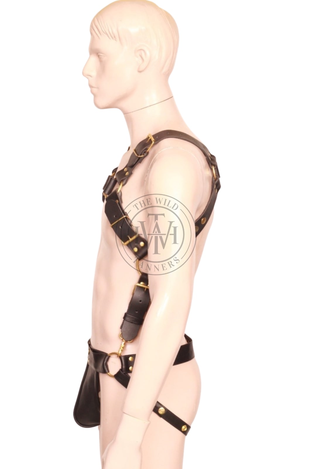 leather mens bondage harness with jockstrap pouch