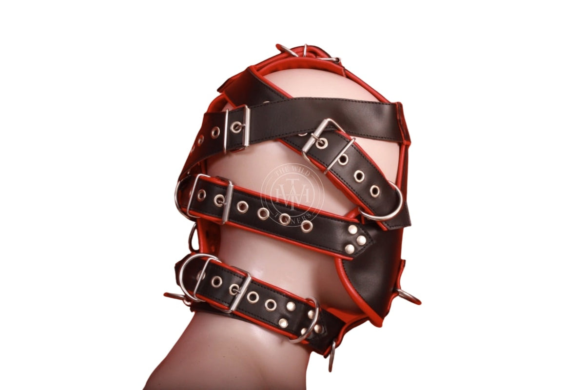Leather bondage muzzle with BDSM head harness, view 3
