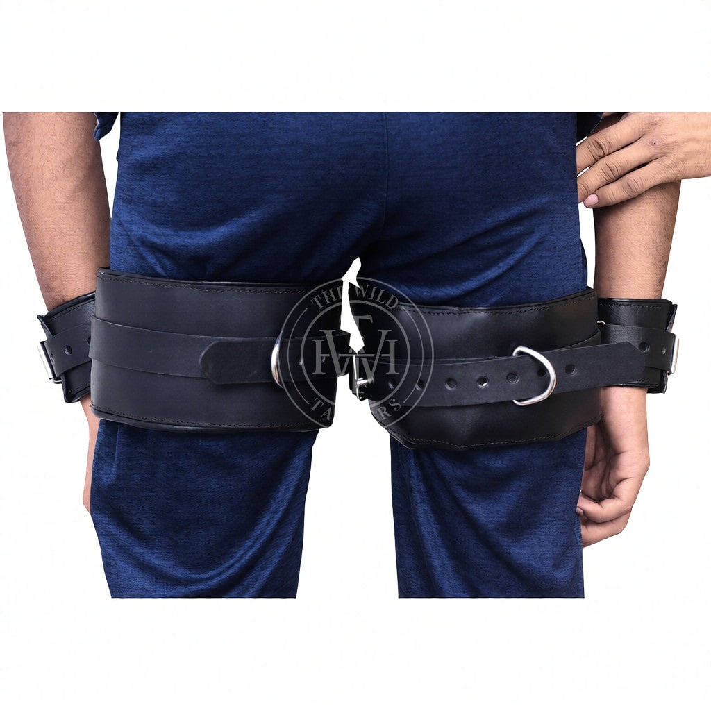 Bondage Wrist to Thigh Leather Handcuffs, view 4