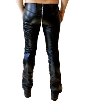 Black Leather Pants With Zip Fly & Belt Loops