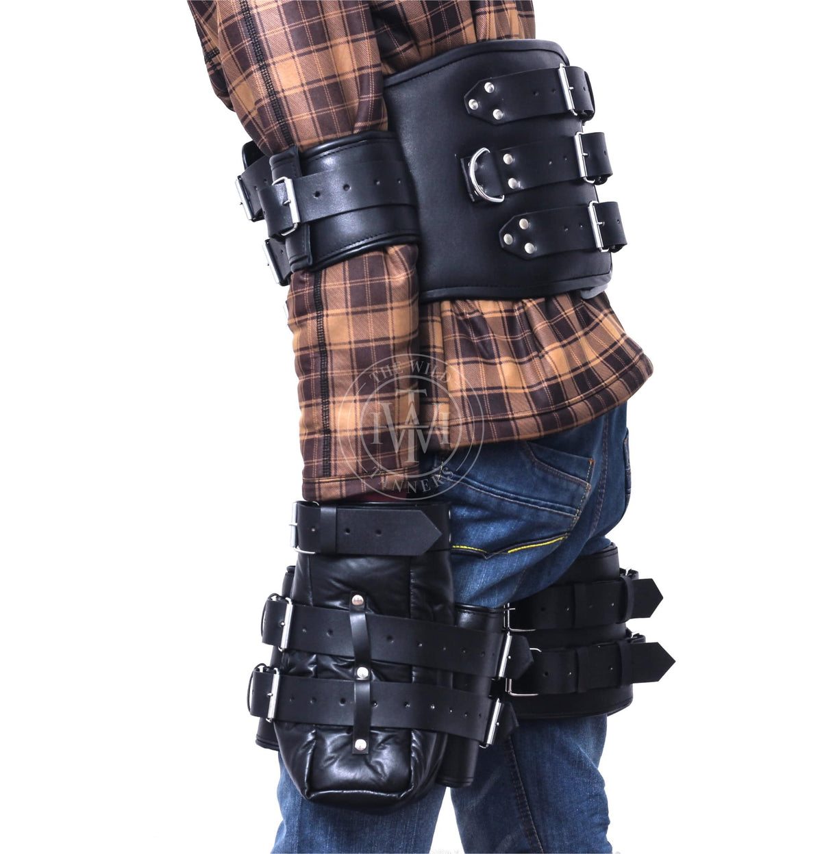 Black Leather Bondage Waist Restraints Belt, view 3